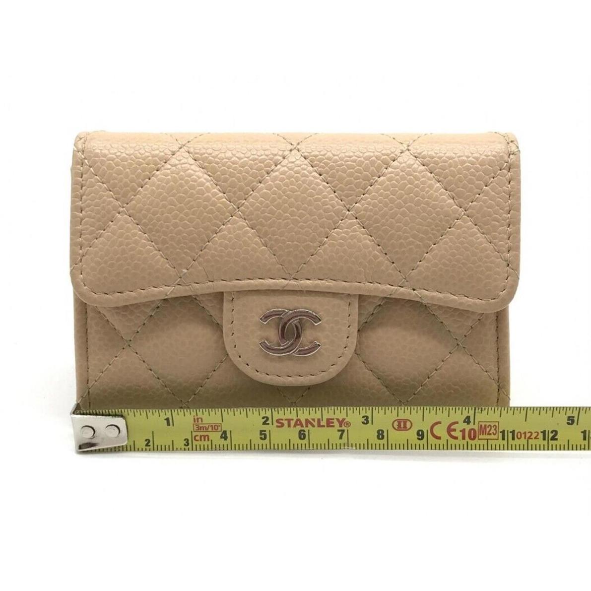 Chanel Leather Card Holder Coin Purse Wallet Beige Good Condition